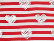 Jersey Streifen Herzen Glitzer, rot wei�