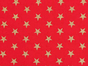 Baumwollstoff Sterne 1 cm, gold auf rot