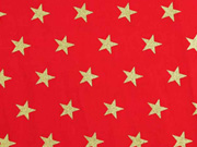 Baumwollstoff Sterne 1,6 cm, gold auf rot