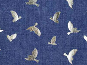 Jeansstoff Schwalben, gold metallic dunkelblau