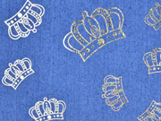 Stretchjeansstoff Kronen, goldfarbig jeansblau