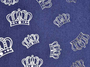 Stretchjeansstoff Kronen, silberfarbig dunkelblau