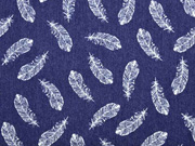 Stretchjeansstoff wei�e Federn, dunkelblau