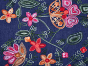 RESTST�CK 38 CM leichter Jeans bestickt Blumen Bord�re, dunkelblau