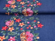 RESTST�CK 38 CM leichter Jeans bestickt Blumen Bord�re, dunkelblau