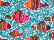 Jersey Fische und Blumen, petrol