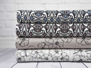 Viskose Leinen grafisches Muster Rauten blau creme