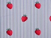 Baumwollestoff Streifen Erdbeeren,rot grau wei�