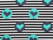 Baumwollstoff mit Streifen und Herzen aquamarin