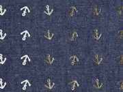 leichter Jeansstoff Glitzer Anker, dunkelblau