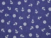 Stretchjeansstoff Anker Steuerrad, dunkles jeansblau