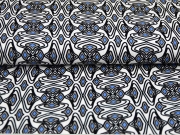 Viskose Leinen grafisches Muster Rauten blau creme