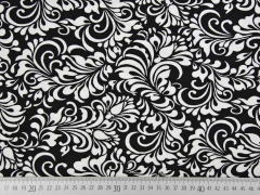 Viskosejersey Ornamente Blumen, wei� schwarz