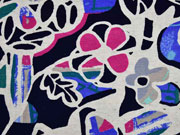 Viskosejersey Retroblumen, pink blau