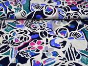 Viskosejersey Retroblumen, pink blau