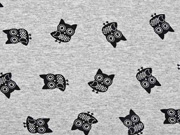 Viskosejersey Eulen, schwarz grau melange