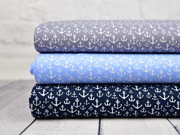 Baumwollstoff kleine Anker, hellblau