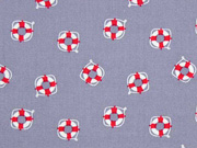 Baumwollstoff Rettungsringe, rot wei� auf grau