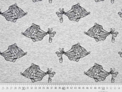 French Terry Sweat Fische, grau melange