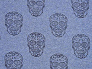 French Terry Sweat Totenk�pfe floral, jeansblau