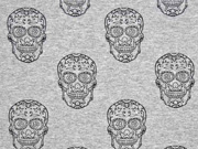 French Terry Sweat Totenk�pfe floral, grau melange