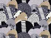 French Terry Autos Berge, grau schwarz beige