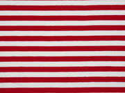 Viskosejersey Streifen 1 cm garngef�rbt, wei� rot