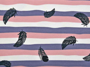 Jersey Streifen mit Federn, altrosa grau weiss