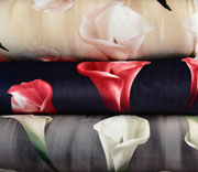 Samtjersey elastisch Callas Blumen, beige sand