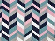 Dekostoff grafisches Muster, rosa mint navy