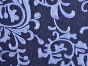 Jeansstoff Stickerei Ranken, hellblau auf dunkelblau