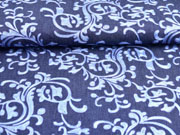 Jeansstoff Stickerei Ranken, hellblau auf dunkelblau