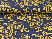 Jeansstoff Stickerei Ranken, gold/ocker auf dunkelblau