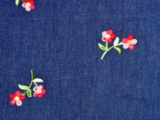 Jeansstoff Stickerei Bl�mchen, dunkelblau