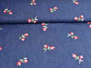 Jeansstoff Stickerei Bl�mchen, dunkelblau