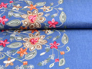 Jeansstoff Stickerei Bord�re Blumen, jeansblau