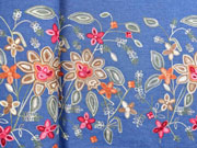 Jeansstoff Stickerei Bord�re Blumen, jeansblau
