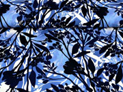 Viskose Jersey Blumen, jeansblau