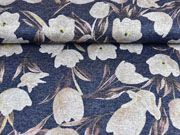 Strickjersey Blumen Tulpen, beige dunkelblau