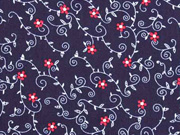 Baumwollstoff Blumenranken Trachtenlook, dunkelblau