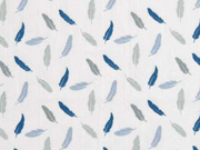 Baumwollstoff Federn, blau auf wei�