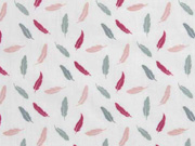 Baumwollstoff Federn, altrosa auf wei�