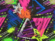 Jersey Neon Sterne wilde Linien bunt, schwarz