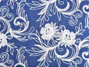 Jeansstoff bestickt Blumenranken, jeansblau