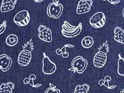 Stretchjeansstoff Fr�chten, dunkles jeansblau