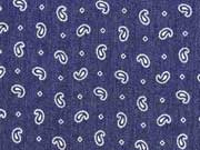 Stretchjeansstoff Paisley, dunkles jeansblau