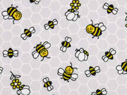 Baumwollstoff Waben Bienen, hellgrau
