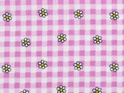 Baumwollstoff Blumen Karomuster, rosa flieder