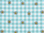 Baumwollstoff Blumen Karomuster, hellt�rkis mint