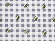 Baumwollstoff Blumen Karomuster, hellgrau grau
